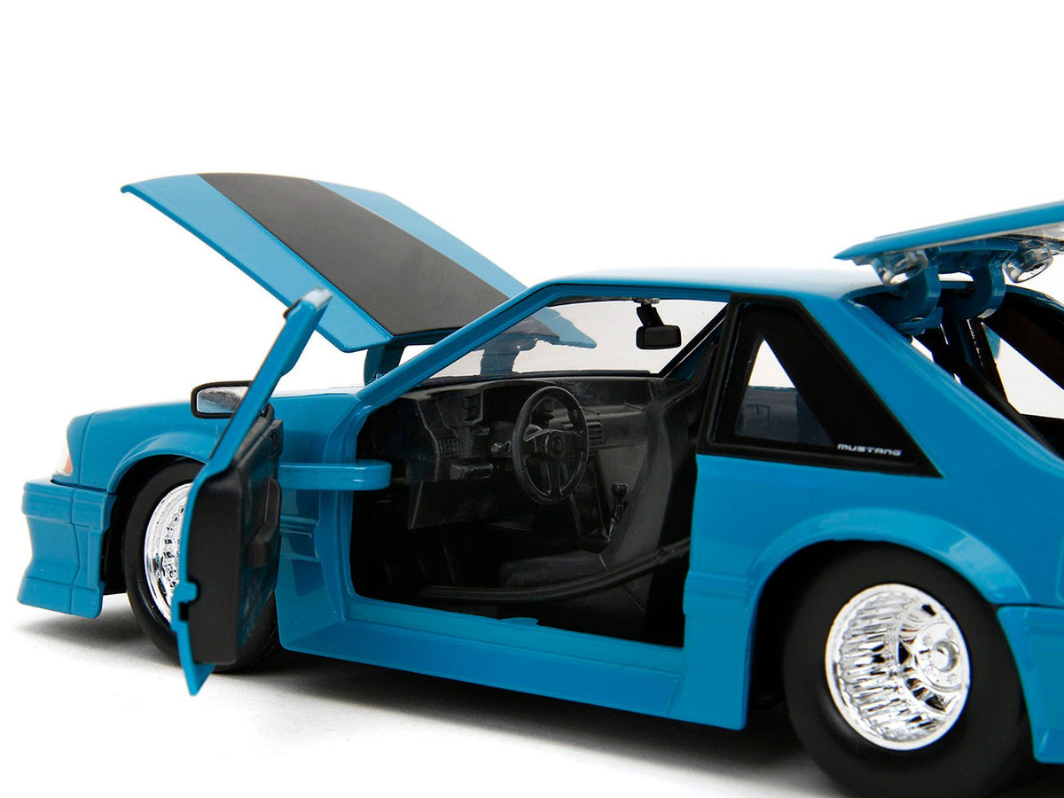 1989 Ford Mustang GT Blue with Black Hood Stripes "Fast & Furious" Series 1/24 Diecast Model Car by Jada-Jada-ModelCars.com