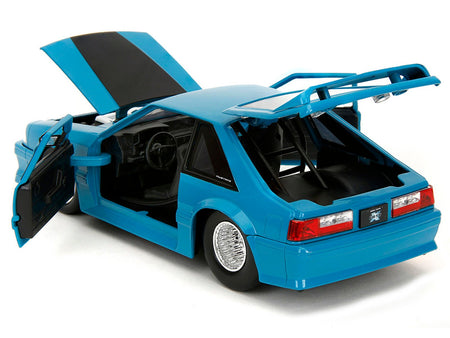 1989 Ford Mustang GT Blue with Black Hood Stripes "Fast & Furious" Series 1/24 Diecast Model Car by Jada-Jada-ModelCars.com