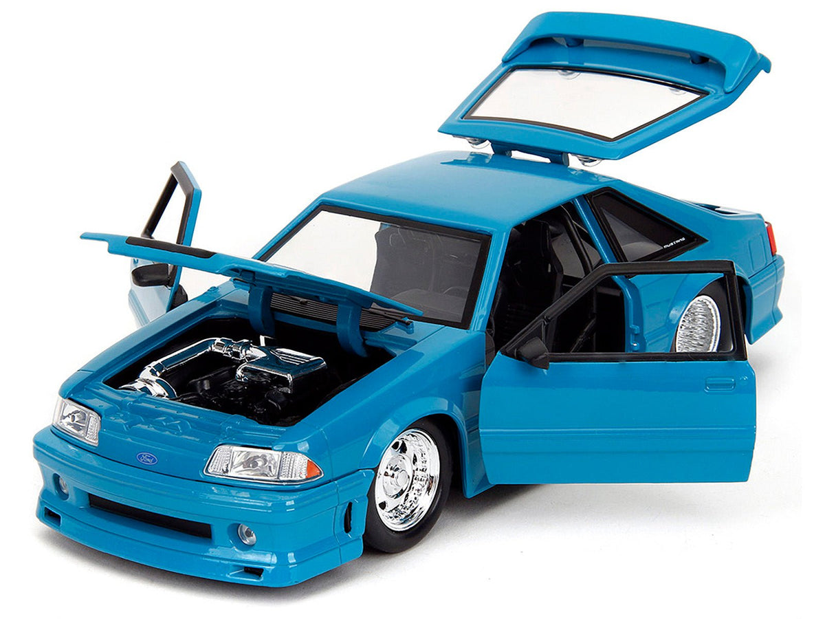 1989 Ford Mustang GT Blue with Black Hood Stripes "Fast & Furious" Series 1/24 Diecast Model Car by Jada-Jada-ModelCars.com