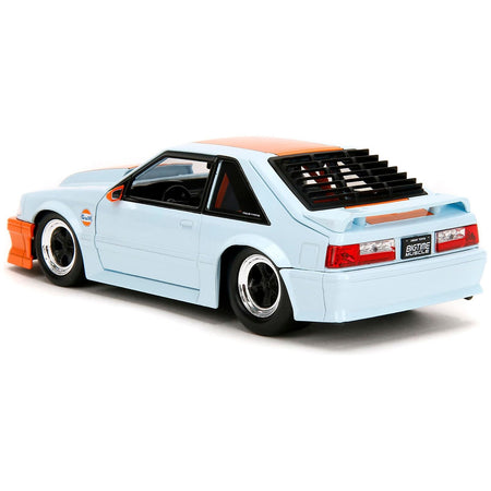 1989 Ford Mustang GT "Gulf Oil" Light Blue with Orange Stripe "Bigtime Muscle" Series 1/24 Diecast Model Car by Jada-Jada-ModelCars.com