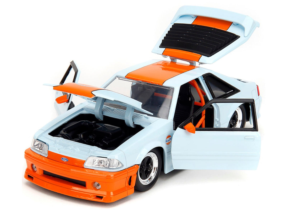 1989 Ford Mustang GT "Gulf Oil" Light Blue with Orange Stripe "Bigtime Muscle" Series 1/24 Diecast Model Car by Jada-Jada-ModelCars.com