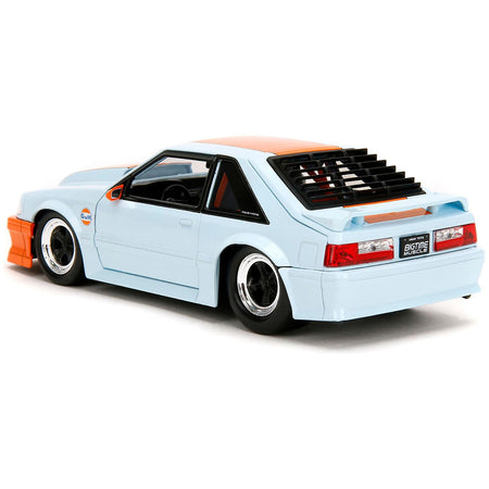 1989 Ford Mustang GT "Gulf Oil" Light Blue with Orange Stripe "Bigtime Muscle" Series 1/24 Diecast Model Car by Jada - Jada - ModelCars.com