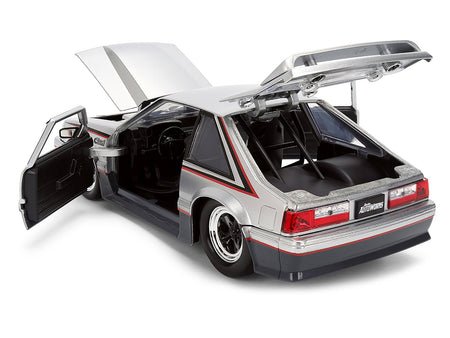 1989 Ford Mustang GT Silver Metallic and Gray with Black and Red Stripes "AutoWorks" Series 1/24 Diecast Car Model by Jada-Jada-ModelCars.com