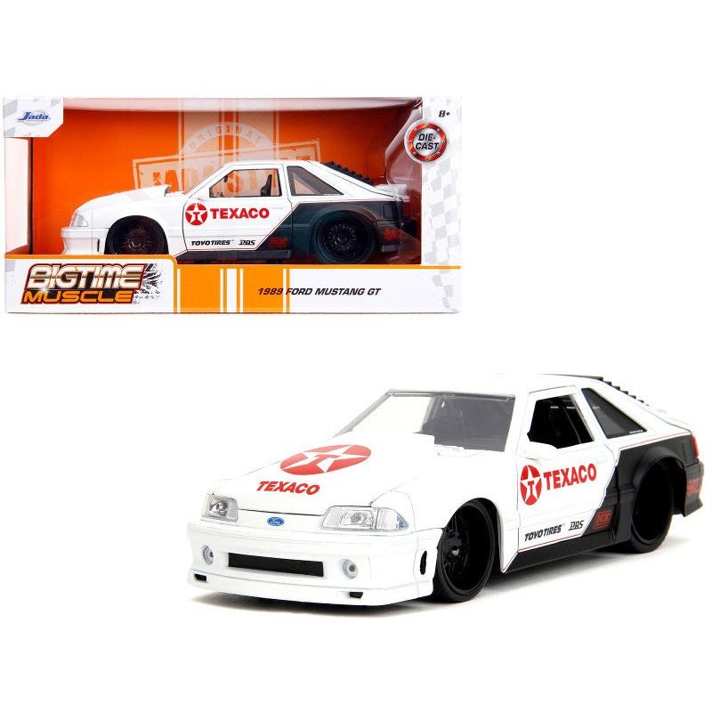 1989 Ford Mustang GT "Texaco" White and Matt Black with Graphics "Bigtime Muscle" Series 1/24 Diecast Model Car by Jada-Jada-ModelCars.com