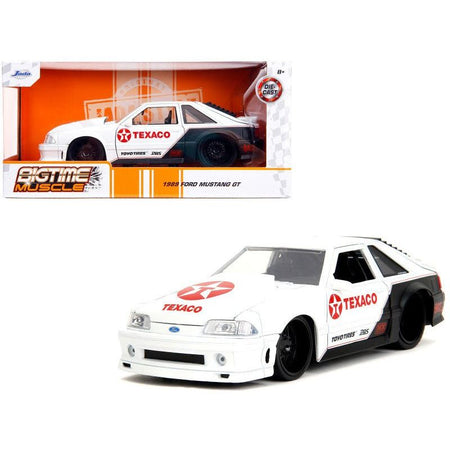 1989 Ford Mustang GT "Texaco" White and Matt Black with Graphics "Bigtime Muscle" Series 1/24 Diecast Model Car by Jada-Jada-ModelCars.com