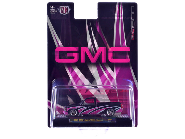 1989 GMC Sierra 1500 Custom Pickup Truck Black with Pink and White Graphics Limited Edition to 15906 pieces Worldwide 1/64 Diecast Model Car by M2 Machines-M2-ModelCars.com