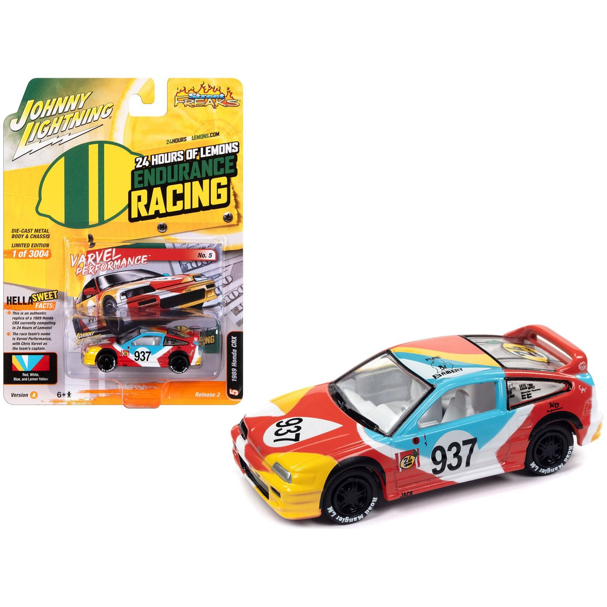 1989 Honda CRX 937 "Varvel Performance" "24 Hours of Lemons Endurance Racing" Limited Edition to 3004 pieces Worldwide "Street Freaks" Series 1/64 Diecast Model Car by Johnny Lightning - Johnny Lightning - ModelCars.com