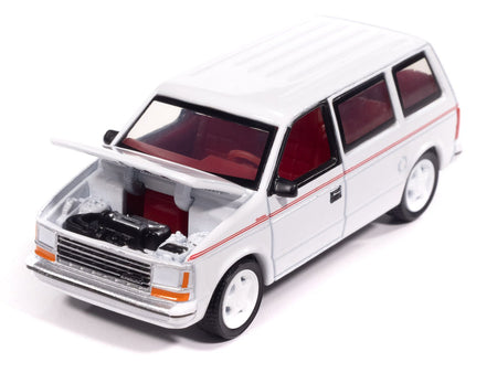 1989 Plymouth Voyager Turbo Van Bright White with Red Stripes and Interior "Mighty Minivans" Series 1/64 Diecast Model Car by Auto World-Autoworld-ModelCars.com