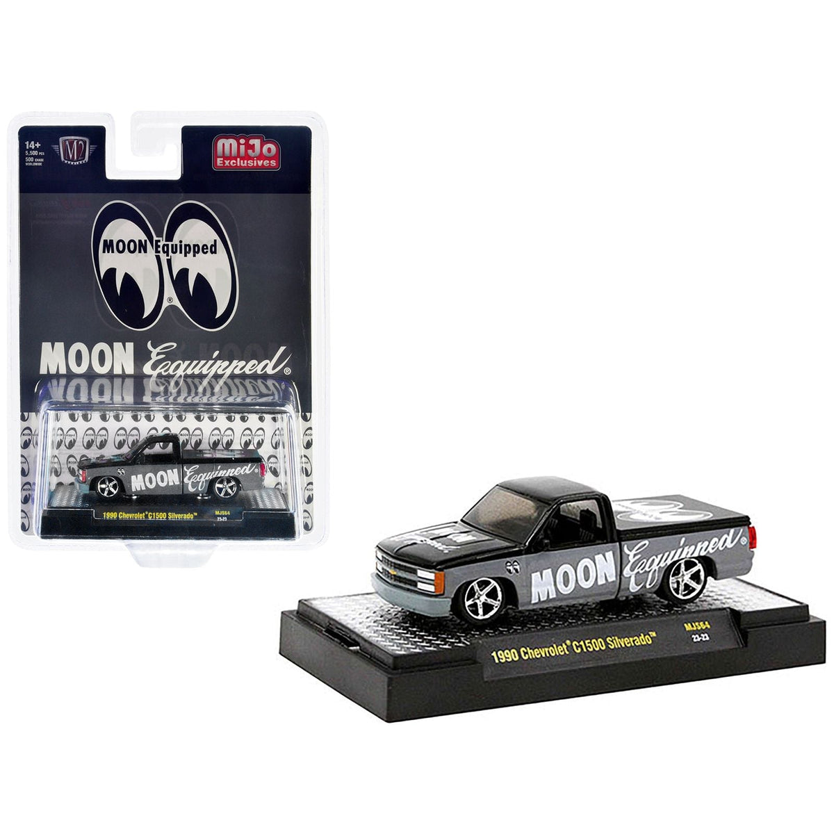 1990 Chevrolet C1500 Silverado Pickup Truck Black and Gray "Mooneyes Equipped" Limited Edition to 5500 pieces Worldwide 1/64 Diecast Model Car by M2 Machines-M2-ModelCars.com