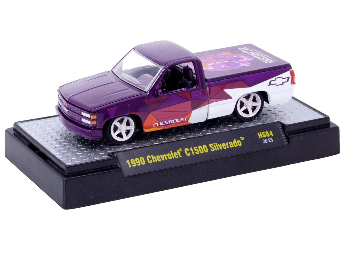 1990 Chevrolet C1500 Silverado Pickup Truck "Graveshifter Motor Club" Purple with Graphics and 3D Glasses Limited Edition to 18018 pieces Worldwide 1/64 Diecast Model Car by M2 Machines-M2-ModelCars.com