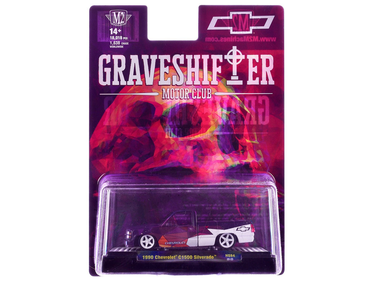 1990 Chevrolet C1500 Silverado Pickup Truck "Graveshifter Motor Club" Purple with Graphics and 3D Glasses Limited Edition to 18018 pieces Worldwide 1/64 Diecast Model Car by M2 Machines-M2-ModelCars.com