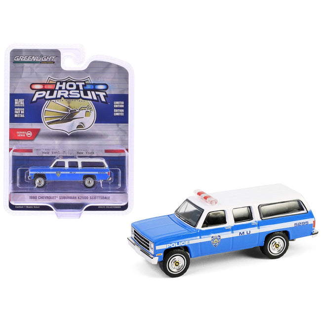 1990 Chevrolet Suburban K2500 Scottsdale "NYPD (New York City Police Department)" Blue with White Top "Hot Pursuit" Series 46 1/64 Diecast Model Car by Greenlight-Greenlight-ModelCars.com