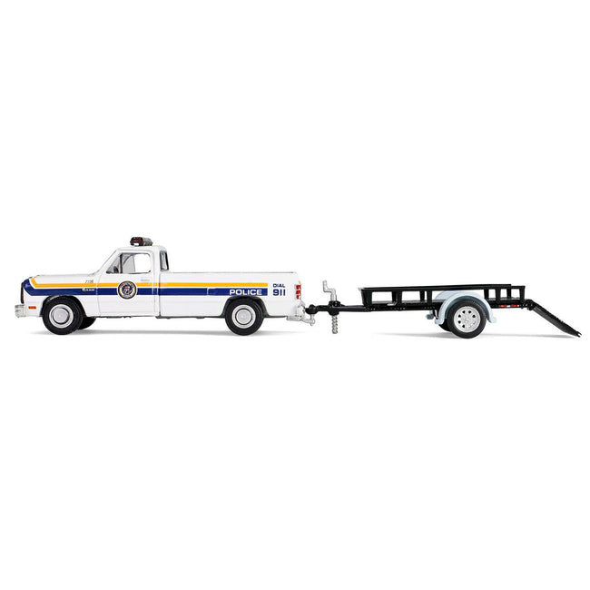 1990 Dodge Ram D250 Pickup Truck "Philadelphia PA Police Department" White with Stripes and Utility Trailer "Hot Pursuit Hitch & Tow" Series 1 1/64 Diecast Model Cars by Greenlight-Greenlight-ModelCars.com