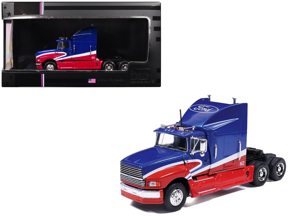 1990 Ford Aeromax Truck Tractor Blue Metallic and Red with White Stripes 1/64 Diecast Model Car by IXO Models-IXO-ModelCars.com