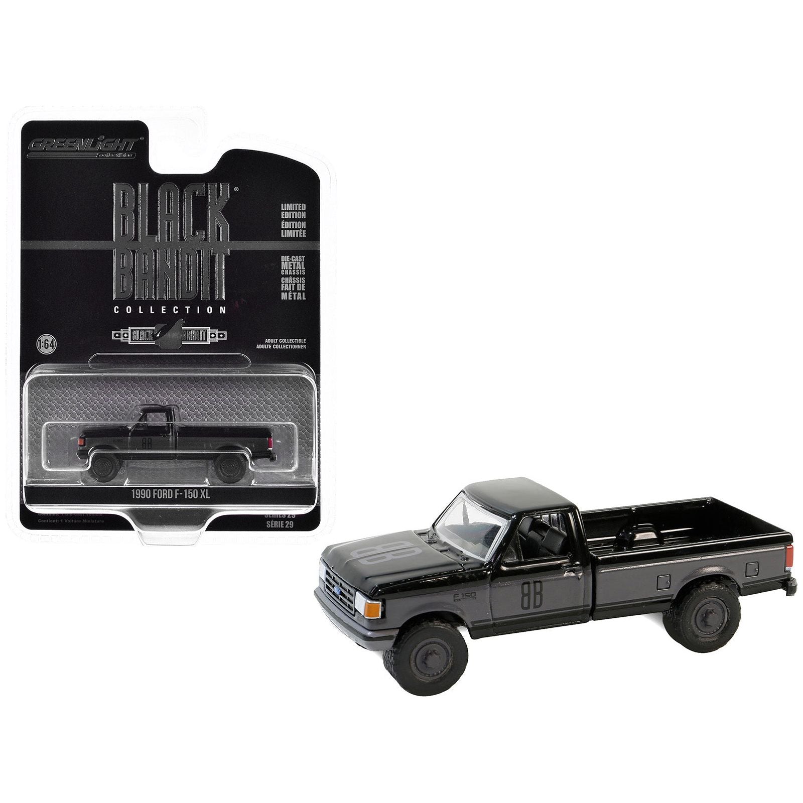 1990 Ford F - 150 XL Pickup Truck Black with Gray Sides "Black Bandit" Series 29 1/64 Diecast Model Car by Greenlight - Greenlight - ModelCars.com