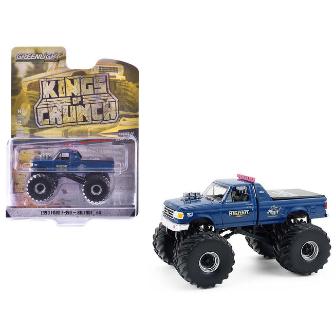 1990 Ford F-350 Monster Truck "Bigfoot #4" Blue "Kings of Crunch" Series 16 1/64 Diecast Model Car by Greenlight-Greenlight-ModelCars.com