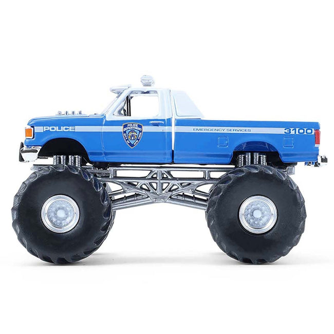 1990 Ford F-350 Monster Truck "NYPD (New York Police Department)" Blue with White Top "Kings of Crunch - Hot Pursuit" Special Edition 1/64 Diecast Model Car by Greenlight-Greenlight-ModelCars.com