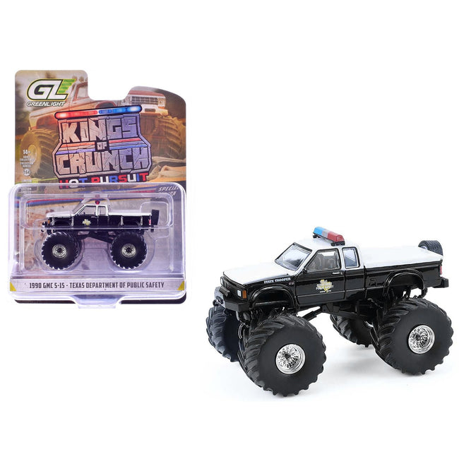 1990 GMC S-15 Monster Truck "Texas Department of Public Safety" Black and White "Kings of Crunch - Hot Pursuit" Special Edition 1/64 Diecast Model Car by Greenlight-Greenlight-ModelCars.com