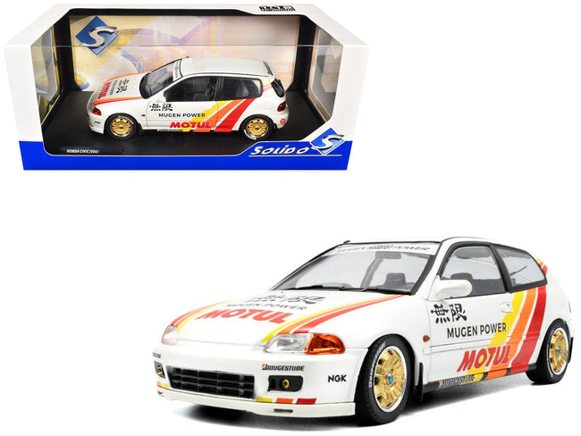 1991 Honda Civic (EG6) RHD (Right Hand Drive) "Mugen Racing" White with Stripes 1/18 Diecast Model Car by Solido-Solido-ModelCars.com
