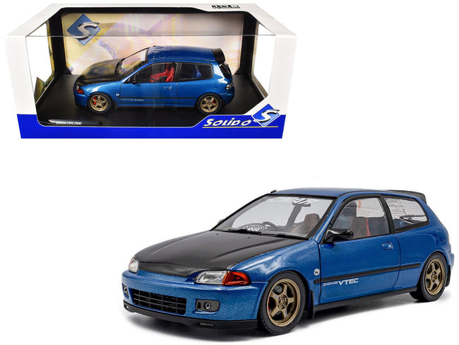 1991 Honda Civic (EG6) RHD (Right Hand Drive) "NAR" Cobalt Blue Metallic with Carbon Hood 1/18 Diecast Model Car by Solido-Solido-ModelCars.com