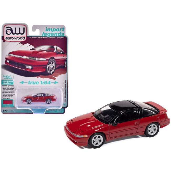 1991 Mitsubishi Eclipse GSX Maranello Red with Black Top "Import Legends" Series 1/64 Diecast Model Car by Auto World-Autoworld-ModelCars.com