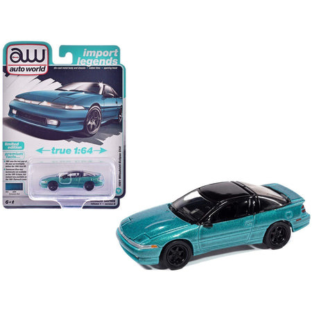 1991 Mitsubishi Eclipse GSX Tennessee Blue Metallic with Black Top "Import Legends" Series 1/64 Diecast Model Car by Auto World-Autoworld-ModelCars.com