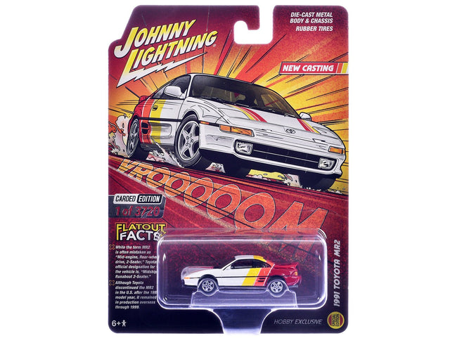 1991 Toyota MR2 White with Stripes "Hobby Exclusive" Series Limited Edition to 3720 pieces Worldwide 1/64 Diecast Model Car by Johnny Lightning-Johnny Lightning-ModelCars.com