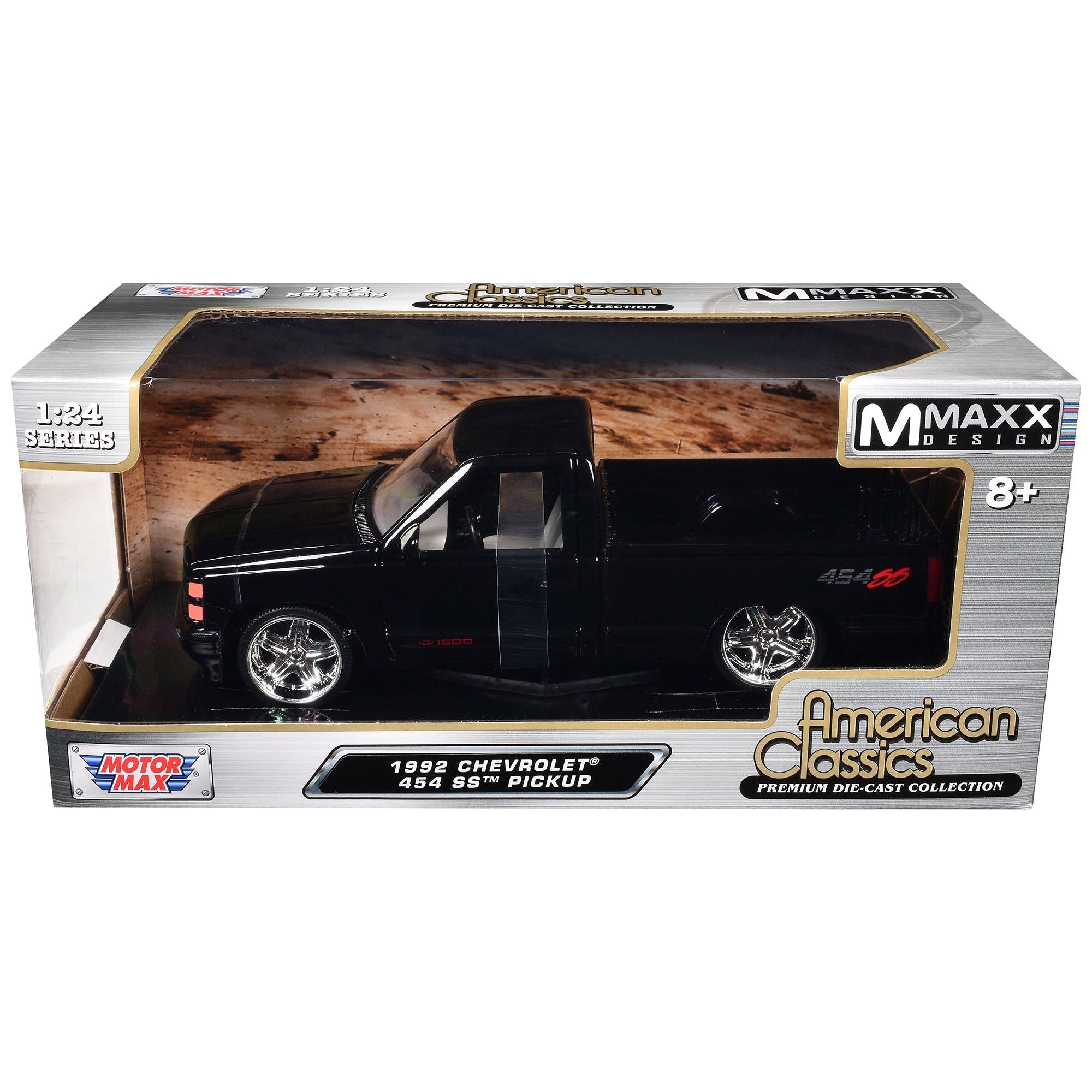1992 Chevrolet 454 SS Pickup Truck Black "Maxx Design" "American Classics" Series 1/24 Diecast Model Car by Motormax - Motormax - ModelCars.com