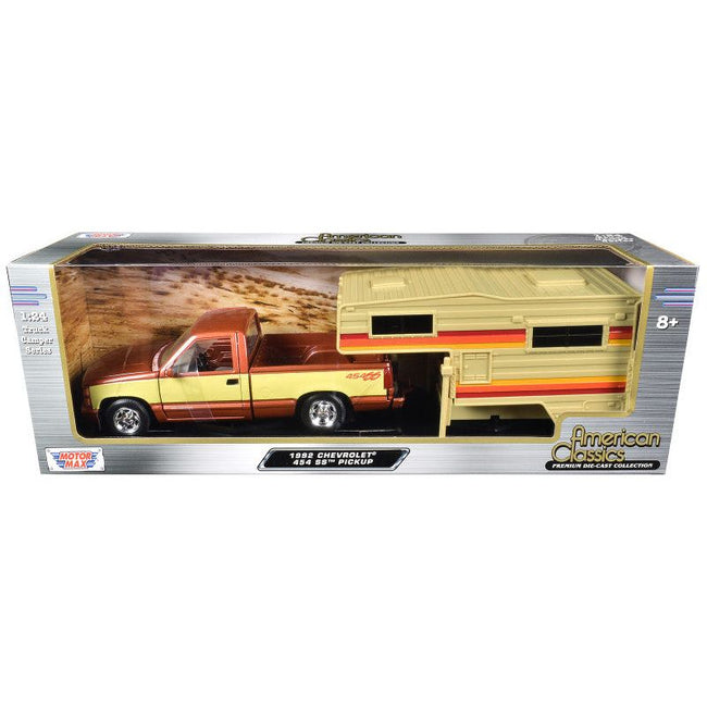 1992 Chevrolet 454 SS Pickup Truck Copper Metallic with Beige Sides with Camper Shell "American Classics" Series 1/24 Diecast Model Car by Motormax-Motormax-ModelCars.com