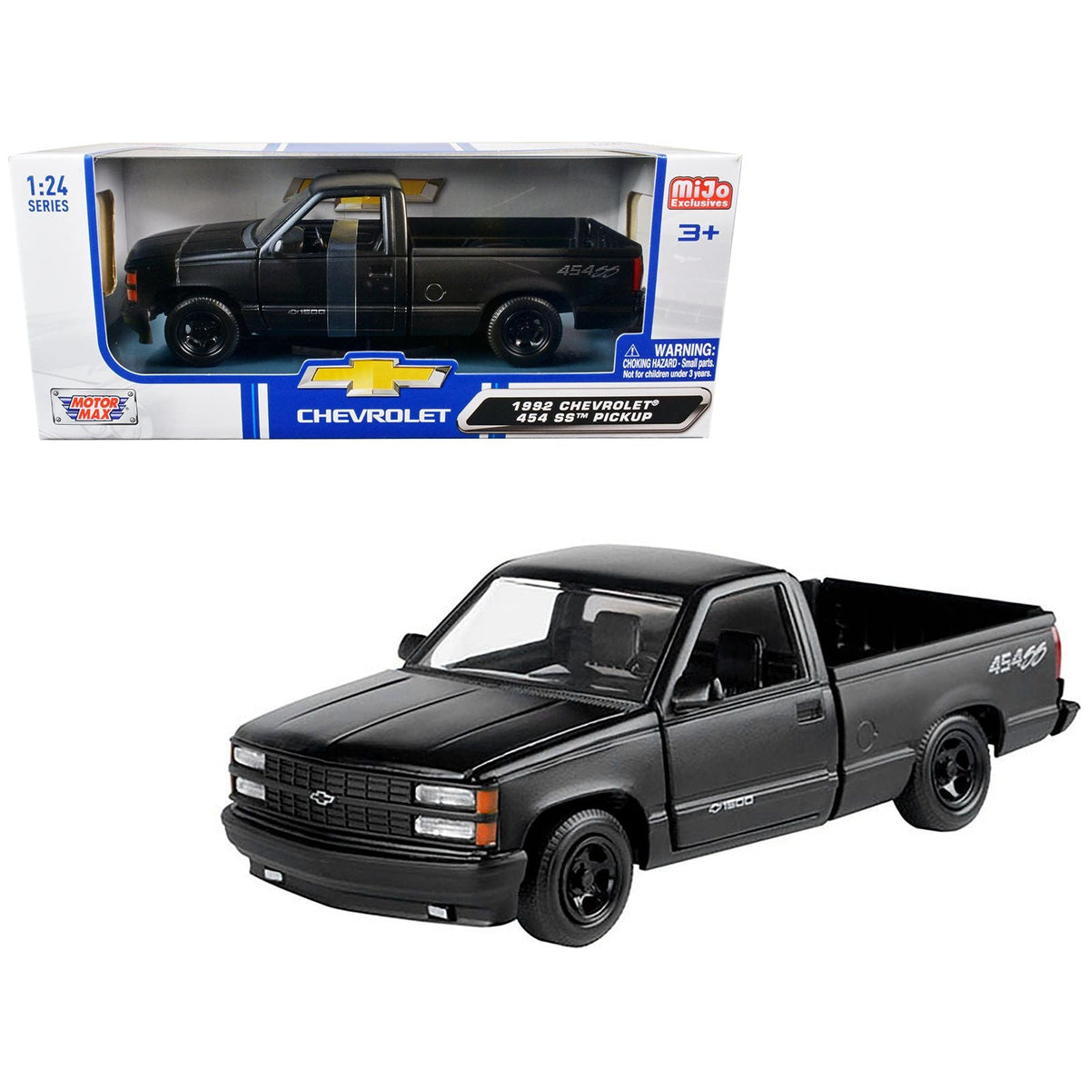 1992 Chevrolet 454 SS Pickup Truck Matt Black 1/24 Diecast Model Car by Motormax - Motormax - ModelCars.com