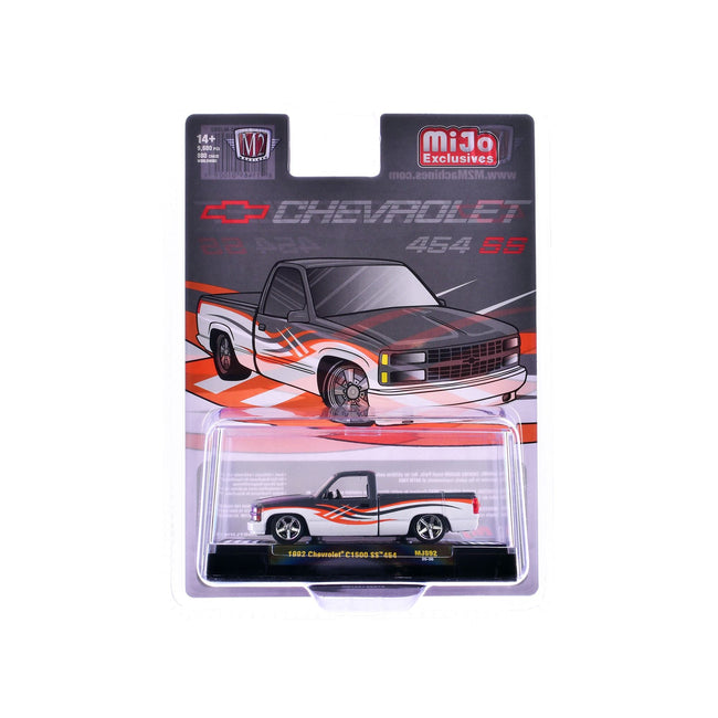 1992 Chevrolet C1500 SS 454 Pickup Truck Gray and White with Graphics Limited Edition to 9680 pieces Worldwide 1/64 Diecast Model Car by M2 Machines-M2-ModelCars.com