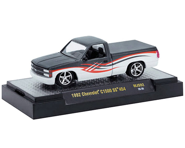 1992 Chevrolet C1500 SS 454 Pickup Truck Gray and White with Graphics Limited Edition to 9680 pieces Worldwide 1/64 Diecast Model Car by M2 Machines-M2-ModelCars.com