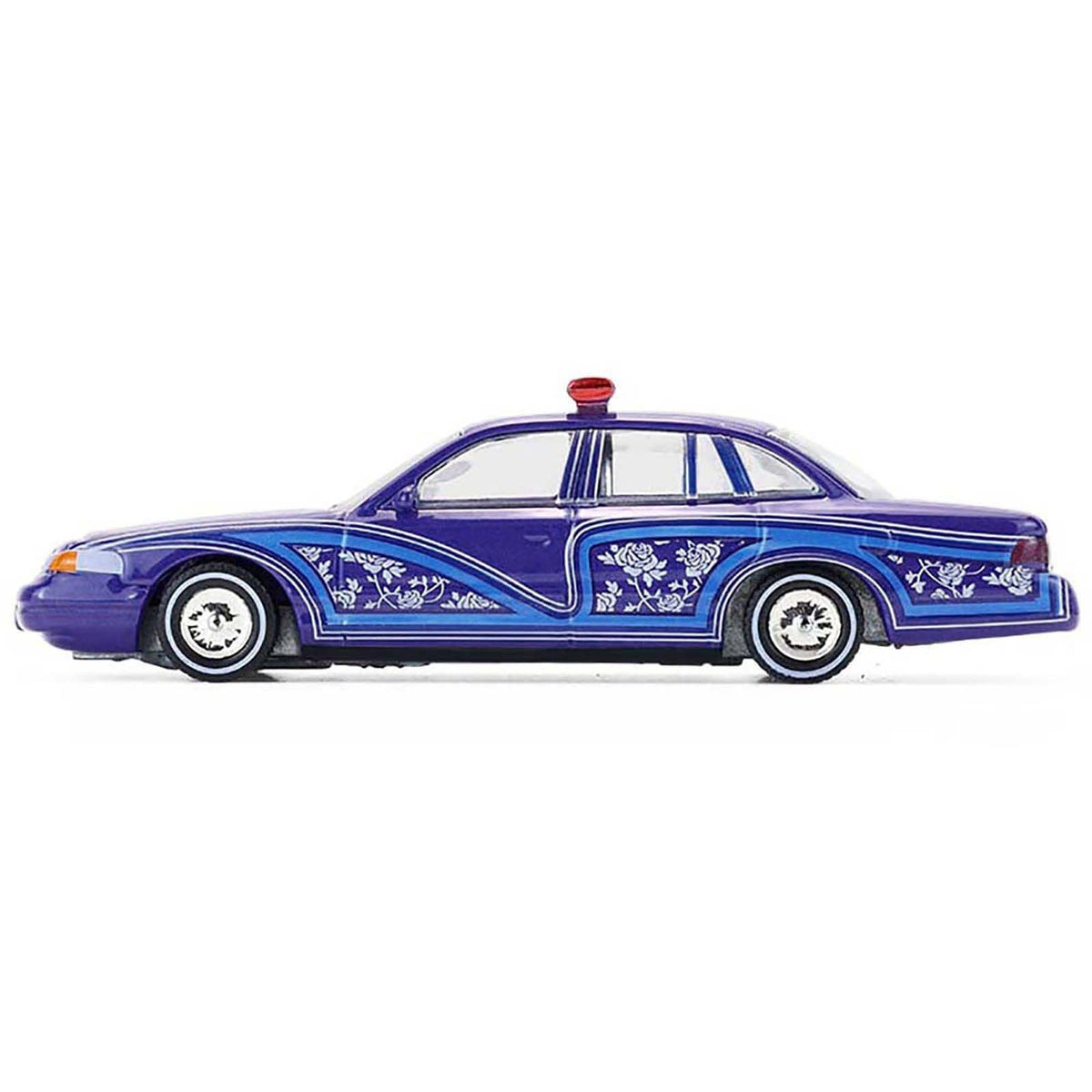 1992 Ford Crown Victoria Lowrider Blue with Graphics and Lightbar "California Lowriders" Series 7 1/64 Diecast Model Car by Greenlight-Greenlight-ModelCars.com