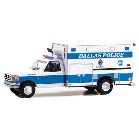 1992 Ford F - 350 Ambulance "Dallas Police Crime Scene, Dallas Texas" White and Blue "First Responders - Hobby Exclusive" Series 1/64 Diecast Model Car by Greenlight - Greenlight - ModelCars.com