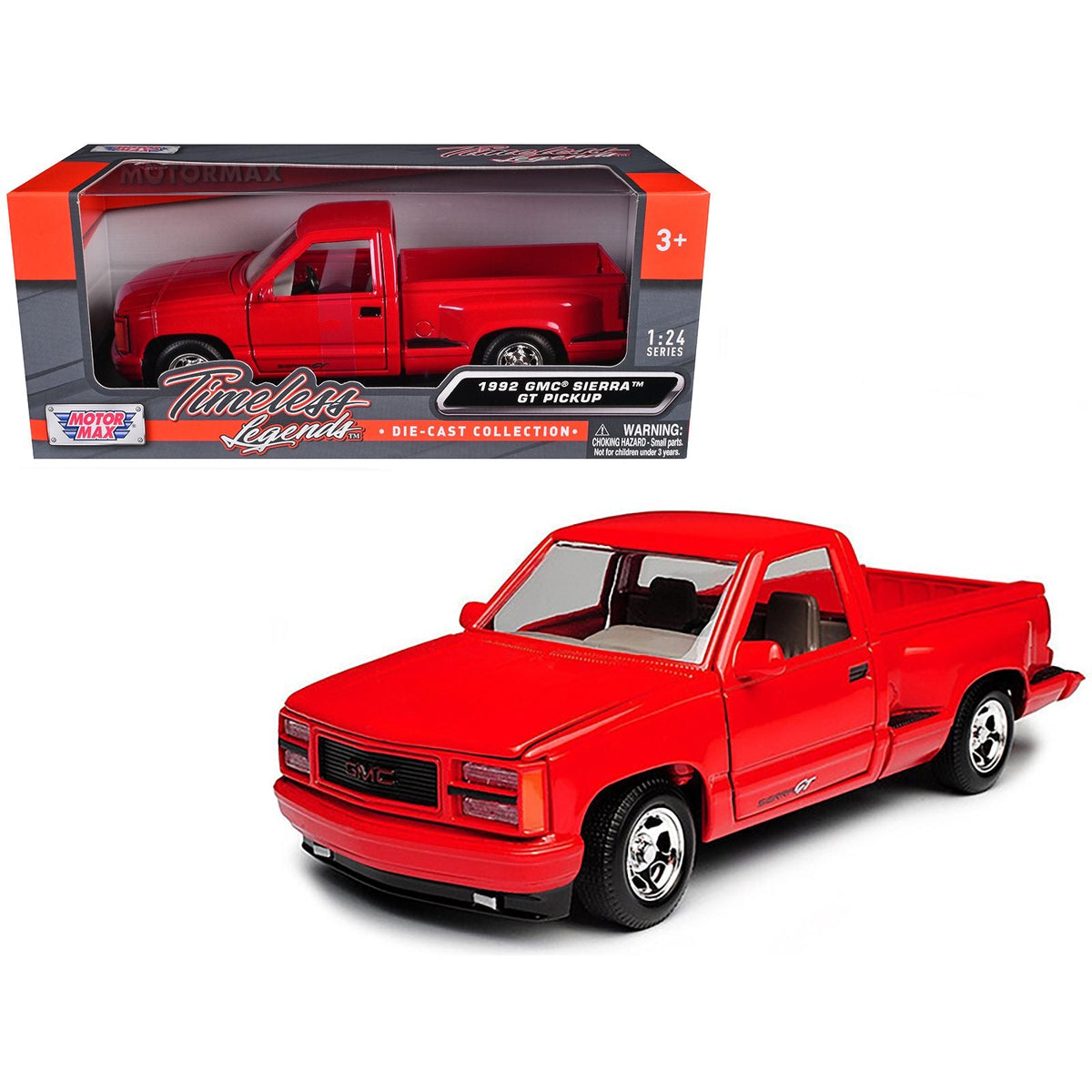 1992 GMC Sierra GT Red Pickup Truck 1/24 Diecast Model by Motormax-Motormax-ModelCars.com