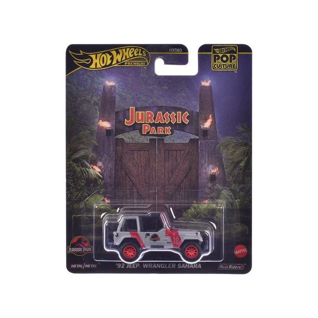 1992 Jeep Wrangler Sahara Gray with Red Stripes "Jurassic Park" (1993) Movie "Pop Culture" Series Diecast Model Car by Hot Wheels-Hotwheels-ModelCars.com