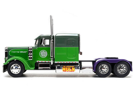 1992 Peterbilt 379 Truck Tractor Green Two-Tone and Purple "The Incredible Hulk" "Marvel Avengers" Series Diecast Model by Jada-Jada-ModelCars.com