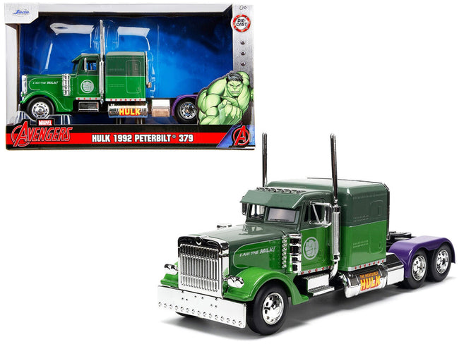 1992 Peterbilt 379 Truck Tractor Green Two-Tone and Purple "The Incredible Hulk" "Marvel Avengers" Series Diecast Model by Jada-Jada-ModelCars.com