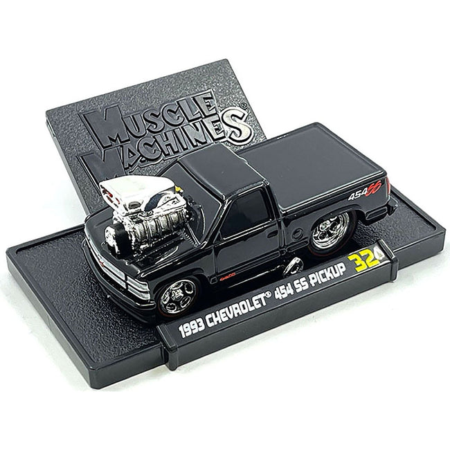 1993 Chevrolet 454 SS Pickup Truck Black 1/64 Diecast Model Car by Muscle Machines - Muscle Machines - ModelCars.com