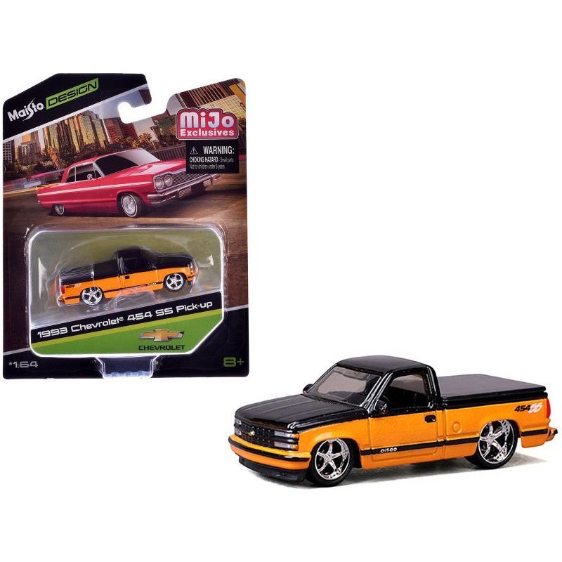 1993 Chevrolet 454 SS Pickup Truck Black and Orange Metallic "Maisto Design" Series 1/64 Diecast Model Car by Maisto-Maisto-ModelCars.com