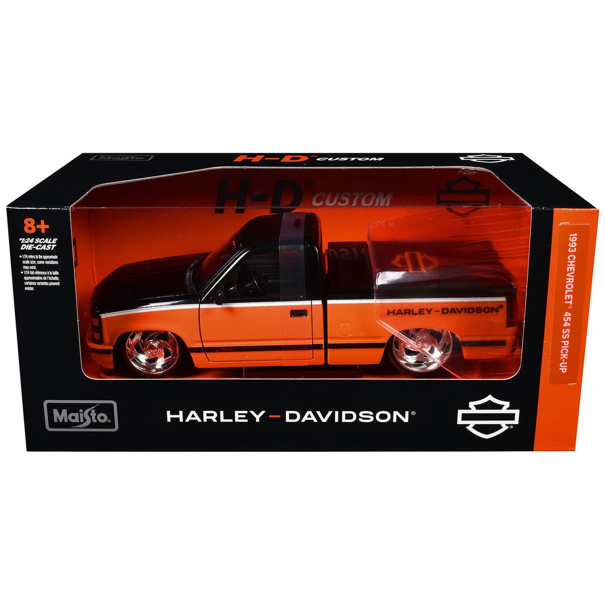 1993 Chevrolet 454 SS Pickup Truck "Harley Davidson" Black and Orange "H-D Custom" Series 1/24 Diecast Model Car by Maisto-Maisto-ModelCars.com