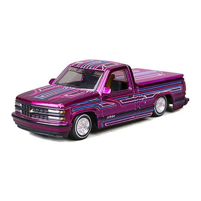 1993 Chevrolet 454 SS Pickup Truck "Lowriders" Purple Metallic with Graphics "Maisto Design" Series 1/64 Diecast Model Car by Maisto - Maisto - ModelCars.com
