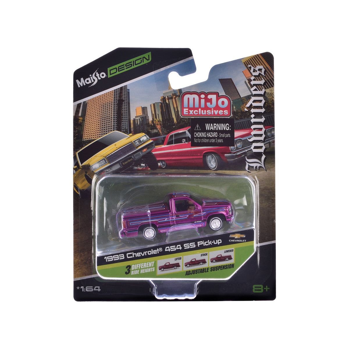1993 Chevrolet 454 SS Pickup Truck "Lowriders" Purple Metallic with Graphics "Maisto Design" Series 1/64 Diecast Model Car by Maisto - Maisto - ModelCars.com