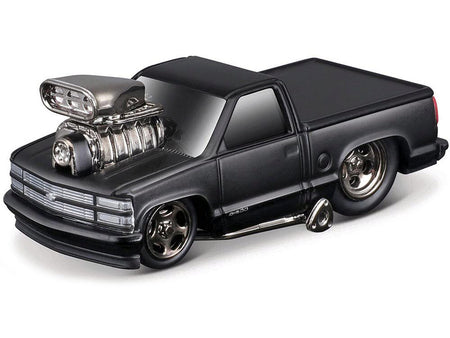 1993 Chevrolet 454 SS Pickup Truck Matt Black "Blackout Edition" 1/64 Diecast Model by Muscle Machines-Muscle Machines-ModelCars.com