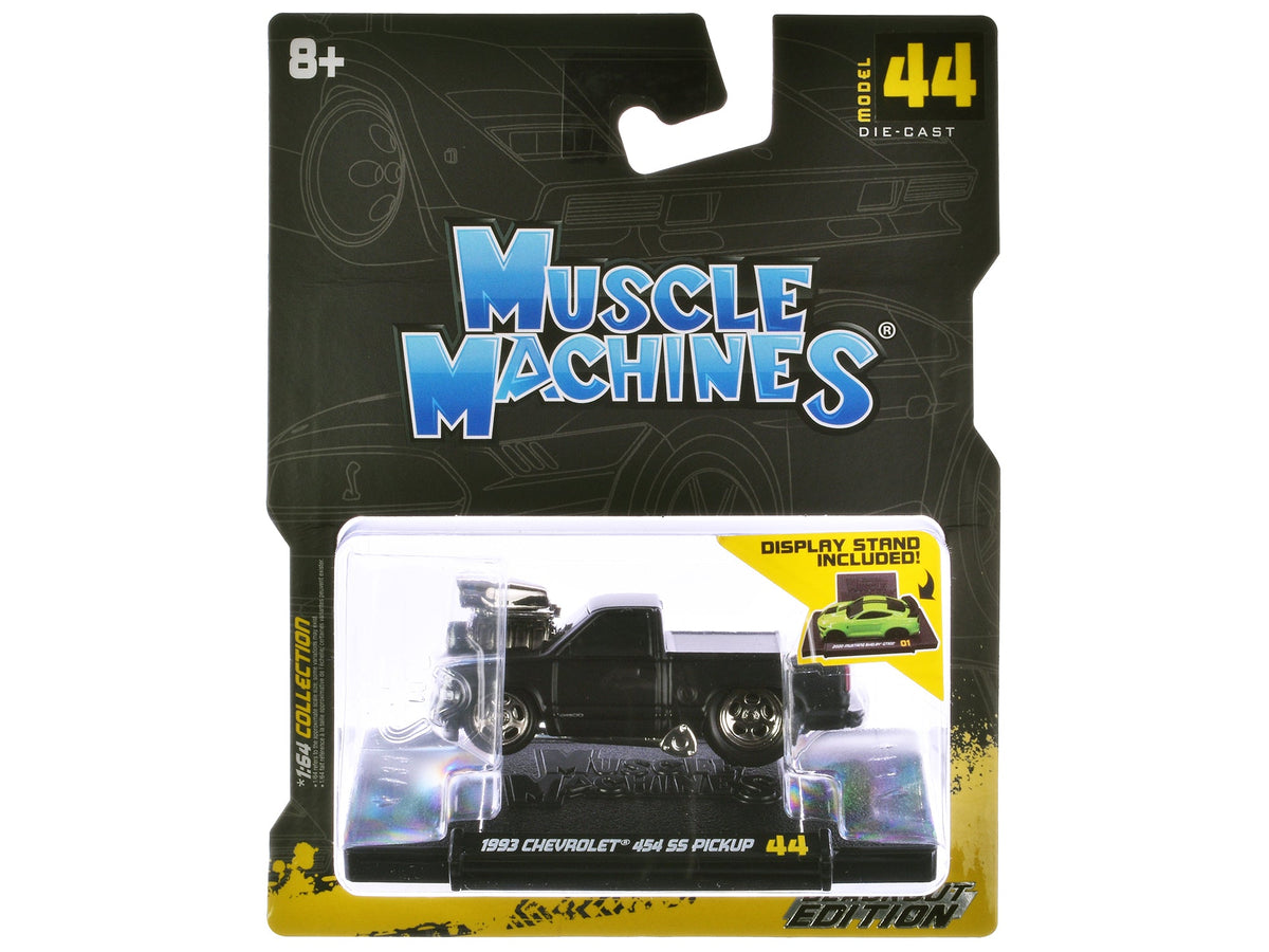 1993 Chevrolet 454 SS Pickup Truck Matt Black "Blackout Edition" 1/64 Diecast Model by Muscle Machines-Muscle Machines-ModelCars.com