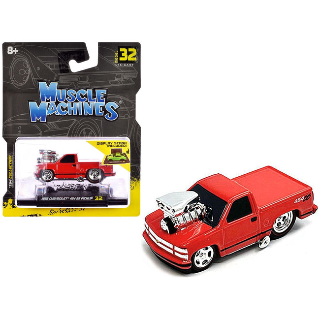 1993 Chevrolet 454 SS Pickup Truck Red 1/64 Diecast Model Car by Muscle Machines - Muscle Machines - ModelCars.com