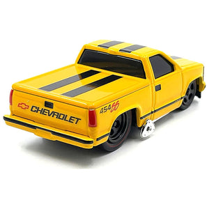 1993 Chevrolet 454 SS Pickup Truck Yellow with Black Stripes 1/64 Diecast Model Car by Muscle Machines
