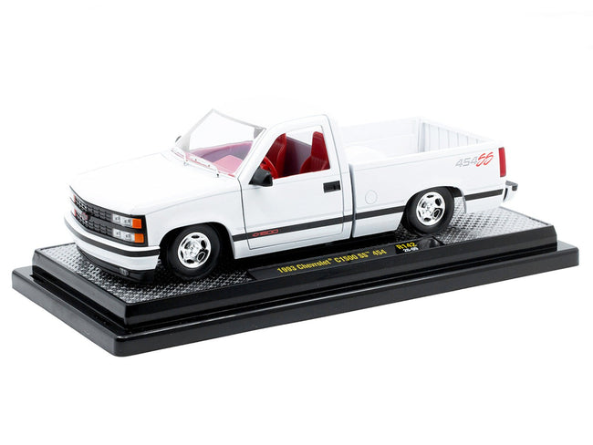 1993 Chevrolet C1500 SS 454 Pickup Truck White with Red Interior Limited Edition to 9600 pieces Worldwide 1/24 Diecast Model Car by M2 Machines-M2-ModelCars.com