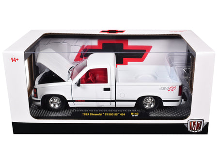 1993 Chevrolet C1500 SS 454 Pickup Truck White with Red Interior Limited Edition to 9600 pieces Worldwide 1/24 Diecast Model Car by M2 Machines-M2-ModelCars.com