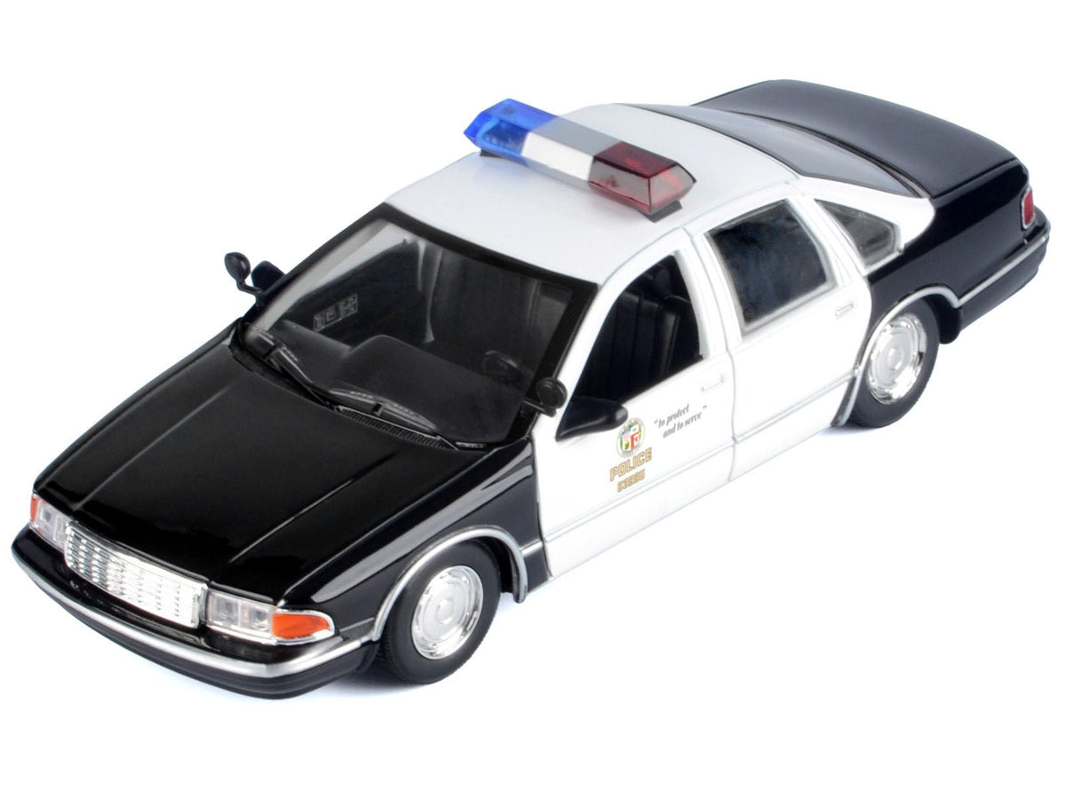 1993 Chevrolet Caprice Police Car "LAPD (Los Angeles Police Department)" Black and White "Law Enforcement and Public Service" Series 1/24 Diecast Model Car by Motormax-Motormax-ModelCars.com